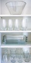 Varation of glasses standing in cupboard shelf Royalty Free Stock Photo