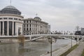 Vardar river crossing through Skopje downtown
