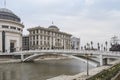 Vardar river crossing through Skopje downtown