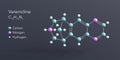 varenicline molecule 3d rendering, flat molecular structure with chemical formula and atoms color coding