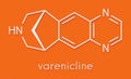 Varenicline smoking cessation drug molecule. Skeletal formula.