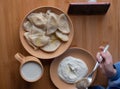 Vareniks. Slavic food. Ukrainian. Traditional dish. Food photography