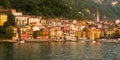 Varenna in the golden hour sunlight seen from Lake Como