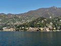 Varenna, Italy  March 30 2019 Far Frontal Lanscape view of  Varenna Town and its surroundings at Lake Como Italy Royalty Free Stock Photo