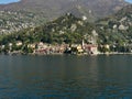 Varenna, Italy  March 30 2019 Far Frontal Lanscape view of  Varenna Town at Lake Como Italy Royalty Free Stock Photo