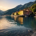 Varenna town in Como lake district. Italian traditional lake village. Italy, Europe. made with Generative AI