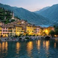 Varenna town in Como lake district. Italian traditional lake village. Italy, Europe. made with Generative AI