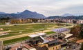 View of Racecourse Le Bettole, for horse and bets from above in Ippodromo street of Varese, Italy. Royalty Free Stock Photo