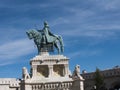 Statue of St Stephan on his horse,the first king of Hungary on the FishermenÃ¢â¬â¢s Bastion Budapest