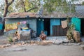 Vari village, Maharashtra, India -January 9, 2018: lovely kinds and their cottages. Daily life in Indian villages near Godavari ri