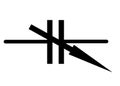 A variable capacitor electrical symbol against a white backdrop
