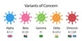 Variants of Concern, WHO labels, scientific labels and flags of the countries where they were first detected.