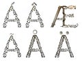 Variants of letter `A`, assembled from metallic parts