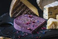 Purple lavender cheese with flowers and herbs