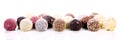 Variation of different chocolate truffles or pralines, white background Royalty Free Stock Photo