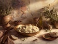 Wealthy Roman domus Puls served with olives herbs rustic bread Royalty Free Stock Photo