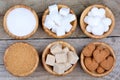 Variation types of sugar in a bamboo bowls