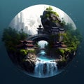 Variation on the yin yang theme with town and nature. Perfect harmony.
