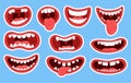 Variations of the mouths of monsters. Funny mouths with teeth and tongue sticking out.Set of stickers for different mouths.