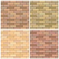 Varied brick wall patterns. Pastel to dark color palettes. Seamless masonry textures. Vector illustration. EPS 10. Royalty Free Stock Photo