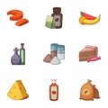 Varied food icons set, cartoon style Royalty Free Stock Photo