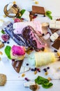 Varied ice cream with fruits and berries in chocolate Royalty Free Stock Photo