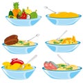 Vector illustration of meal and fruit in plate