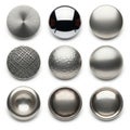Varied metallic buttons showcasing different textures and finishes in a grid layout Royalty Free Stock Photo