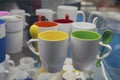 Varied mugs on the counter of the store Royalty Free Stock Photo