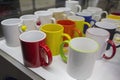 Varied mugs on the counter of the store Royalty Free Stock Photo