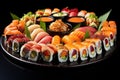 Varied Platter sushi rolls. Generate Ai Royalty Free Stock Photo