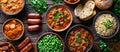 Varied Spread of Food on Wooden Table Royalty Free Stock Photo