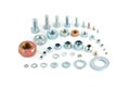 Varied steel bolts, nuts and washers isolated Royalty Free Stock Photo