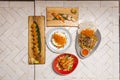 Varied sushi menu with nigiri, Norwegian salmon, butterfish,