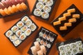 Varied sushi table, seen from above