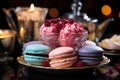 Varied sweetness: Cupcakes, brigadeiros, macarons and colorful truffles make up the scene., generative IA