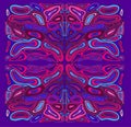 Variegated psychedelic colorful surreal doodle pattern. Mirror abstract pattern