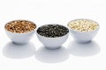 Varieties of beans in bowls, white background Royalty Free Stock Photo