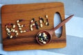 Varieties Beans Shape in Wording Bean on Wooden Board