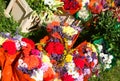 varieties of flowers for sale in the stall in the open air flower market Royalty Free Stock Photo