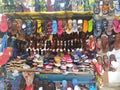 Varieties of Foot ware with lot of colors in a village market stall