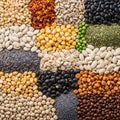 Varieties include black beans, sunflower seeds, corn, lentils, and dried Royalty Free Stock Photo