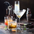 Variety of alcoholic cocktails Royalty Free Stock Photo