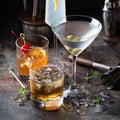 Variety of alcoholic cocktails Royalty Free Stock Photo