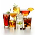 Variety of Alcoholic Drinks and Beverages Isolated on White