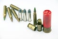 Variety of ammunition with white background