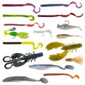 Variety of Artificial Fishing Lures Isolated on a White Background