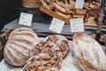 Variety of artisan bread on sale at a market Royalty Free Stock Photo