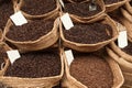 variety assorted coffee beans in bags