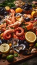 Variety assorted of Greek seafood. Generative AI